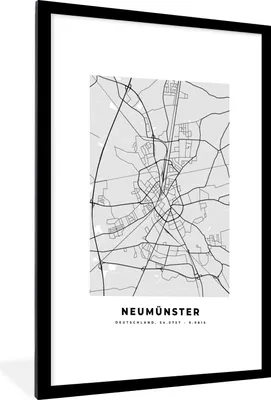 Produktbild von MuchoWow® Gerahmtes Poster Deutschland - Neumünster - Karte - Stadtplan 60x90 cm - Poster mit Schwarzem Bilderrahmen Wandposter Rahmen Foto Bilder - Dekoration - Wandposter Wohnzimmer - Hochwertig