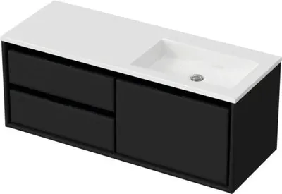 Produktbild von Sanox Badmöbel-Set Loft BxHxT 120,5 x 47 x 45,5 cm Frontfarbe schwarz mit Waschtisch Mineralguss weiß Griff chrom 847492