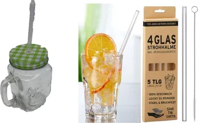Produktbild von Trinkglas mit Deckel und NEU MIT GLASHALM - 4er Set / je 480 ml