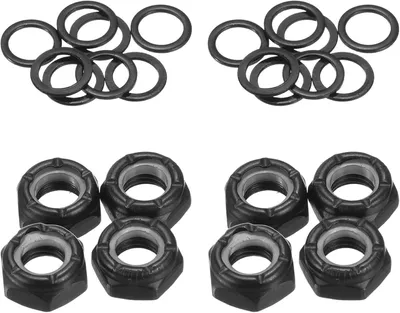 Imagen del producto de Juego de tornillos para skateboards, que incluye tuercas, separadores y arandelas, ideal para ejes de skateboards, longboards y cruisers