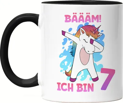 Produktbild von Bäääm Ich Bin 7 Tasse Schwarz Einhorn 7. Geburtstag Geburtstagsgeschenk Einhorn-Fans Dabbing