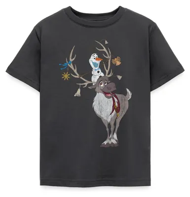 Produktbild von Spreadshirt Frozen Sven Und Olaf Kinder T-Shirt, 98/104 (3-4 Jahre), Dunkelgrau