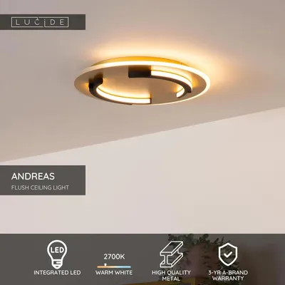 Produktbild von ANDREAS – Deckenleuchte, Einbaustrahler – Ø 39,6 cm – LED – 1x30 W, 2700 K – gebürstetes Gold / Messing