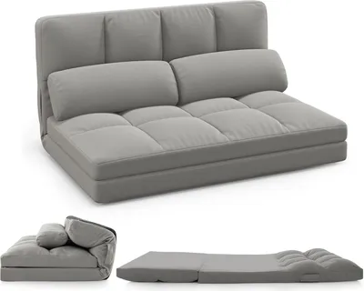 Produktbild von GOPLUS Bodensofa mit Schlaffunktion, 3 in 1 Sofabett mit Verstellbarer Rückenlehne, Kissen & Schaumstoff, Klappsofa Schlafsessel Schlafsofa, Hellgrau