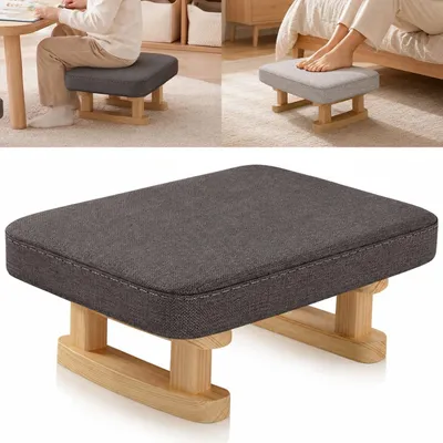 Produktbild von Gepolsterter Fußhocker für den Schreibtisch mit Stoffbezug und Holzgestell, kleiner Polsterhocker für Sofa, Schlafzimmer und Flur (Dunkelgrau)
