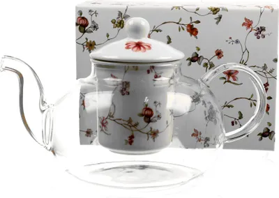 Produktbild von DUO FLORAL Teekanne 1000 ml SAFA mit Teesieb, Glas - New Bone China Porzellan