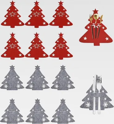 Produktbild von 12 Stück Weihnachtsbaum Besteckhalter, Filz Weihnachtsbaumbesteckhalter, Weihnachten Bestecktasche Weihnachten Tischdeko Bestecktasche Besteckbeutel Für Weihnachten Deko