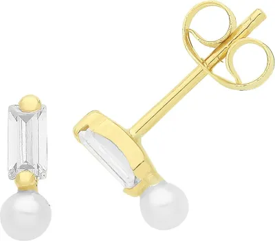 Produktbild von Schöne 9 Karat (375) Gold Damen - Paar Ohrstecker mit Zirkonia, Süßwasser-Zuchtperle - 8mm*2mm; TRS36159
