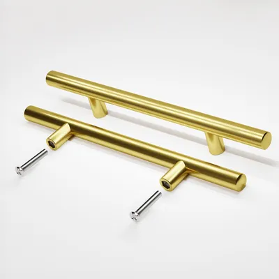 Produktbild von 10x Design Möbelgriffe Gold – Bohrlochabstand 130mm – Breite 200mm – Aluminium Stangengriffe abgeschrägt