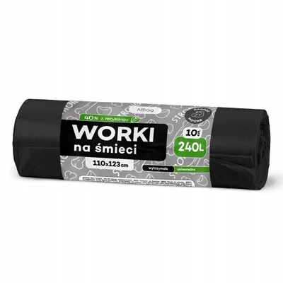 Zdjęcie produktu dla Czarne worki na śmieci 240L – mocne worki na odpady, uniwersalne worki na śmieci