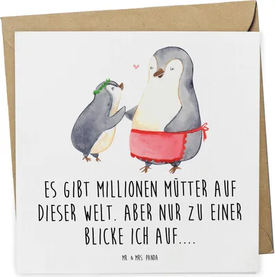 Produktbild von Mr. & Mrs. Panda Klappkarte Pinguin mit Kind - Weiß - Geschenk, anlasskarte, Mutter, Muttertag, Glückwunschkarte, Vorbild Mama, faltkarte, Grußkarte, doppelkarte, Mom