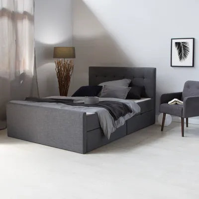 Produktbild von Homestyle4u 1883, Polsterbett 140x200 Grau Doppelbett Bettgestell Mit Lattenrost 2 Schubladen