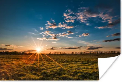 Produktbild von MuchoWow® Poster Sonnenuntergang - Natur - Wolken - Gras 60x40 cm - Schlafzimmerdekoration