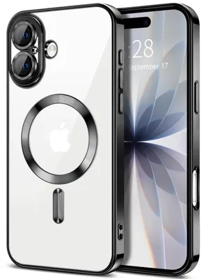 Image de Coque souple transparente pour iPhone 18, protection de l'appareil photo, compatible avec MagSafe, coque de téléphone en TPU plaquée noir