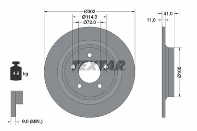 Produktbild von 2 Textar Bremsscheiben 302mm hinten für Mazda 5 ab 2005 für 16" Rad