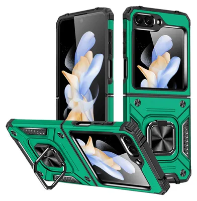 Produktbild von Für Samsung Galaxy Z Flip5 5G Armor Magnet Ring Cover Handy Hülle Tasche Dunkel Grün