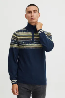 Produktbild von Blend BHGrote Herren Strickpullover Grobstrick Pullover Troyer mit Stehkragen und Reißverschluss Norweger Muster