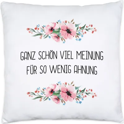Produktbild von Kissen mit Spruch Kaffee ist systemrelevant lustig sarkastisch humorvoll Dekokissen mit Blumen Motiv Geschenk