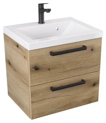 Produktbild von ATHD Wandhängender Unterschrank mit Spüle 50 cm - Evoke Matt Eiche - Mattschwarze Griffe