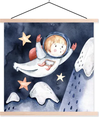 Produktbild von MuchoWow® Textilposter Weltraum - Berg - Sterne - Junge - Mädchen - Kinder 40x40 cm mit holzfarbenen Rahmen - Posterleiste