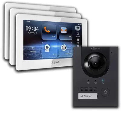 Produktbild von 2-Draht BUS Gegensprechanlage | Außen Station Anthrazit : 3 Monitore : 7 Zoll Weiß : Aufputz Dose Monitor Anzahl: 3 Monitore Monitor Farbe: 7 Zoll Weiß Montage: Aufputz Dose