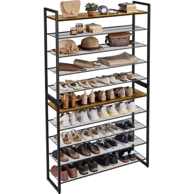 Produktbild von Yaheetech Schuhregal mit 10 Fächern, 166 cm H, für 50 Paar Schuhe, 2-in-1 Schuhablage aus Metall, Industriell, Rustikal-Braun