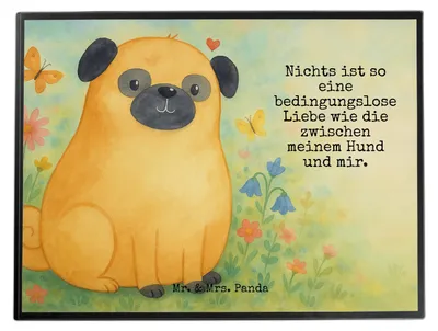 Produktbild von Mr. & Mrs. Panda Schreibunterlage Mops Design - Weiß - Geschenk, bastelunterlagen, tischschutz, Unterlage Schreibtisch, schreibtischunterlage, Hund, tischpad, Liebe, Pure