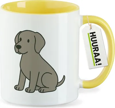 Produktbild von Huuraa Kaffeetasse Weimaraner Comic Weimi 330ml Gelb Keramik Kaffeebecher Geschenkidee