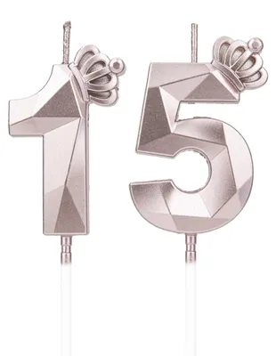 Productafbeelding van Verjaardagscandles met kroon 15 jaar - 2 stuks