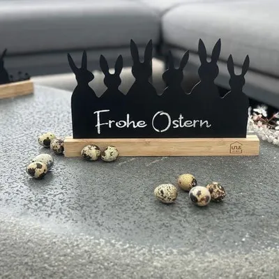 Produktbild von UNUS Oster-Aufsteller Frohe Ostern schwarz Metall Bambusholz Osterhasen Osterdeko