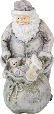 Image de Clayre & Eef Figurine de Père Noël 10x7x13 cm Gris Blanc Plastique