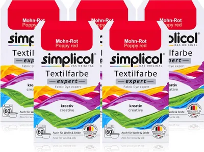 Produktbild von Simplicol Textilfarbe expert Mohn-Rot 150g - Farbe zum Färben (5er Pack)