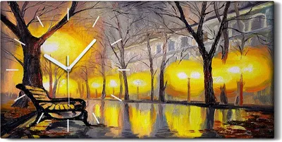 Produktbild von Wanduhr Uhr Wandbild Leinwand 60x30 Gemälde Park Bäume Bank Lichter Stadt Kunst - weiße Hände