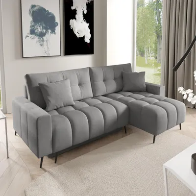 Produktbild von Ecksofa DENVER Grau, L-Form - mit Schlaffunktion, Bettkasten & universeller Ottomane