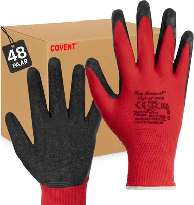 Immagine prodotto di Set di 48 guanti da lavoro Covent VIP-ER RED per uomo, taglia 9 – guanti da montaggio EN388 2121X – guanti protettivi per traslochi, logistica