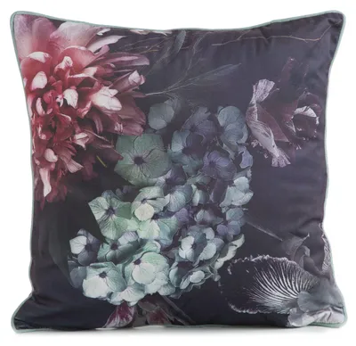 Produktbild von Kissenbezug aus Samt, 45x45 cm, bordeauxrot mit Blumenmuster
