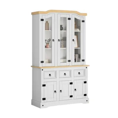 Image de Highboard 43 x 112 x 196 cm Pin Matériau bois Verre Naturel Blanc