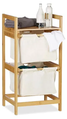 Produktbild von Wäschekorb Bambus Wäschesortierer - Ausziehbar - 25 L - 2 Fächer - Mit Ablage - Natur