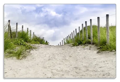 Produktbild von Wallario Frühstücksbrettchen aus Glas 20 x 30 cm mit rutschfesten Füßen, Motiv Auf dem Weg zum Strand durch Dünen