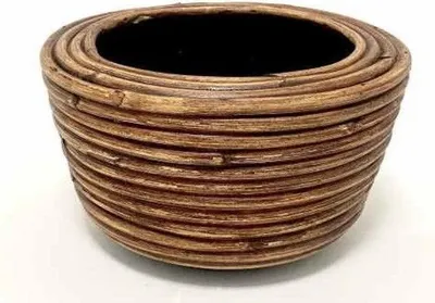 Produktbild von Handgeflochtener Rattan Trockentopf in Streifenform, Bronze, Ø 19 cm, 12 cm hoch