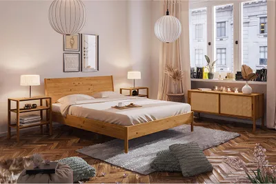 Produktbild von Schlafzimmer Set 4-teilig PORI-165 mit Bett 200x200 in Wildeiche massiv geölt