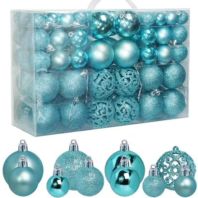 100 Weihnachtskugeln 3/4/6 cm, hellblau, Kunststoff