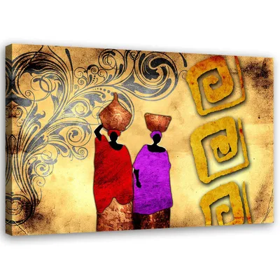 Produktbild von Leinwandbild zwei afrikanische frauen 100x70 cm Feeby gelb wandbild bereit zum aufhängen