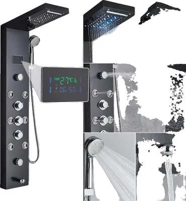 Immagine prodotto di Pannello doccia, getti per il corpo, doccetta con display LED, nero 8009