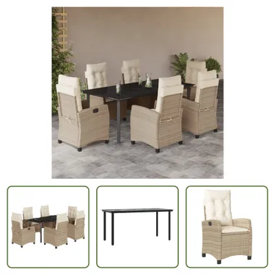 Produktbild von The Living Store 7-tlg. Garten-Essgruppe mit Kissen Beige Poly Rattan