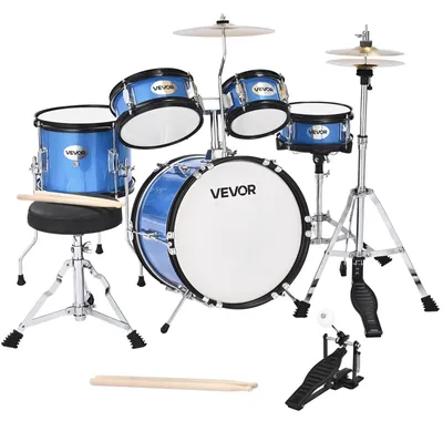 Obrázek produktu pro VEVOR bicí souprava, 5dílná, 35,6 cm basový buben, 20,3 cm snare, 15,2 cm a 20,3 cm tomtomy, 25,4 cm stojan na tom, 25,4 cm crash činel, 20,3 cm hi-hat se stojanem, pro děti ve věku 6-13 let (modrá)