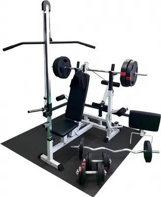 Produktbild von GORILLA SPORTS® Kraftstation - Hantelbank mit verstellbare Hantelablage, Latzugturm, Butterfly, Curlpult, Beincurler und 100 kg Hantelset, Farbwahl - Trainingsbank, Fitnessstation, Trainingsstation