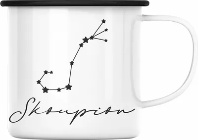 Produktbild von Trendation - Skorpion Sternzeichen Emaille Tasse Geschenk Horoskop Tierkreiszeichen (Schwarz)