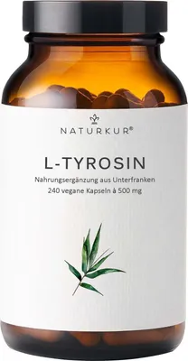 Produktbild von Naturkur® L-Tyrosin 500 mg - 240 Kapseln im Apothekerglas - Vegan, ohne Zusatzstoffe, in Handarbeit hergestellt in Unterfranken