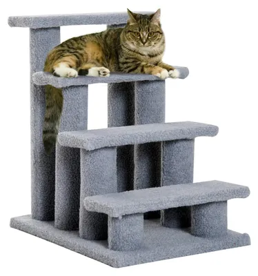 Produktbild von Tiertreppe Katzentreppe Hundetreppe Treppe Für Katze Und Hunde 4 Stufen Grau 63,5X43X60Cm